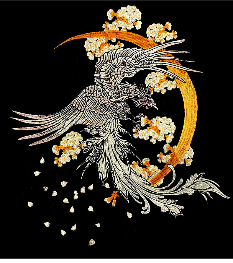 Makuluya Hoodies Yokosuka Black Dragon Phoenix Suzaku Pattern Embroidered Pullover Sakura