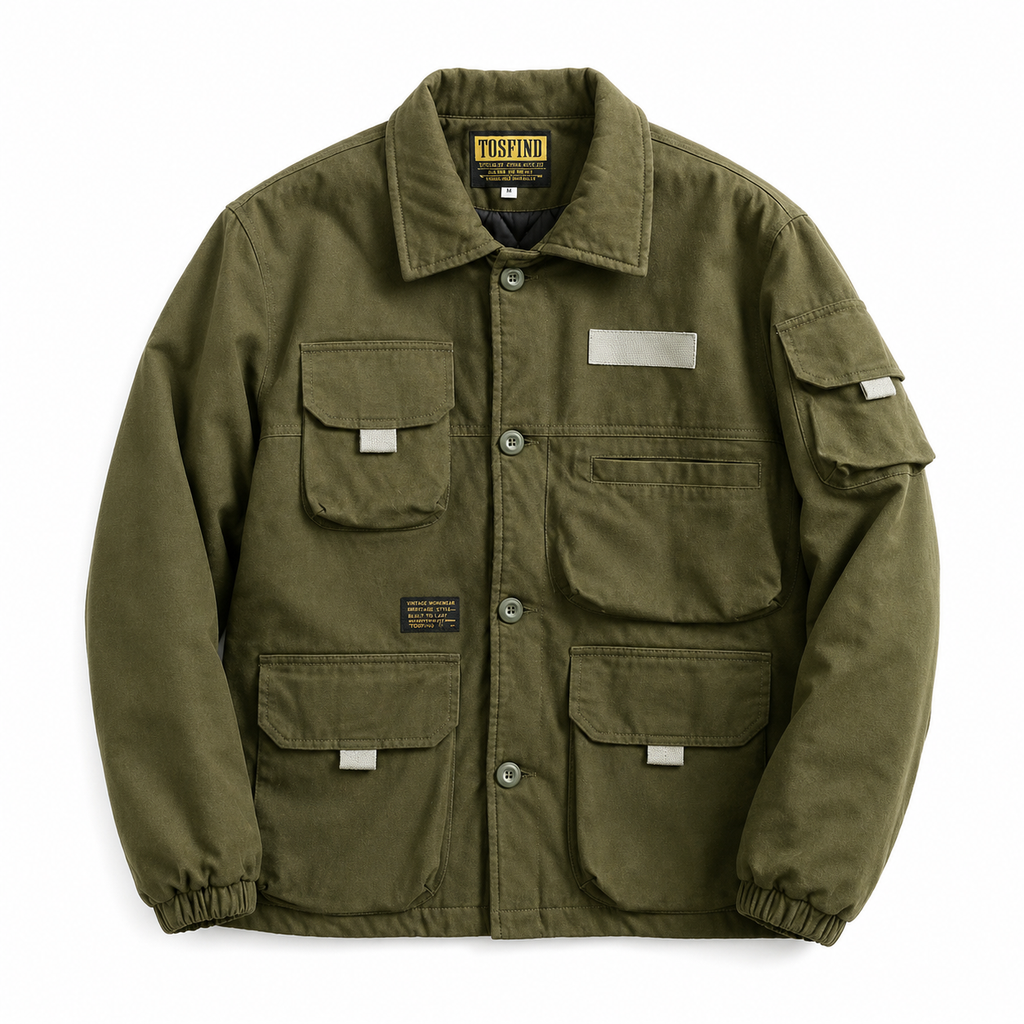 Fall Winter Men Multi-pocket Casual Polo Collar Cotton Coat Jacket Coat