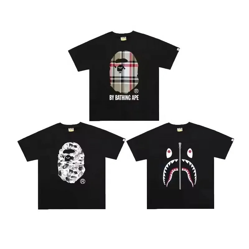 High Quality Formal Ape Cartoon Printed Logo Pattern Men's Regular Fit O-Neck Short Sleeve 100% Cotton Knitted 280 Grams T-Shirt