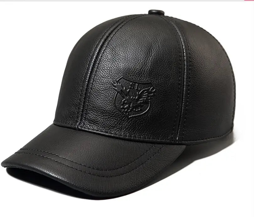 Cowhide baseball cap male autumn and winter genuine leather hat thermal thickening male cotton earmuffs winter hat