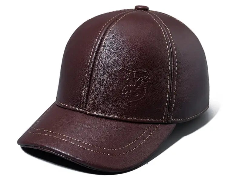 Cowhide baseball cap male autumn and winter genuine leather hat thermal thickening male cotton earmuffs winter hat