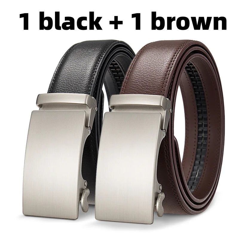 High Quality Genuine Leather Casual Belt Men, Adjustable Automatic Buckle Belts, Black/Brown Cuttable Ratchet Belt for men 2055