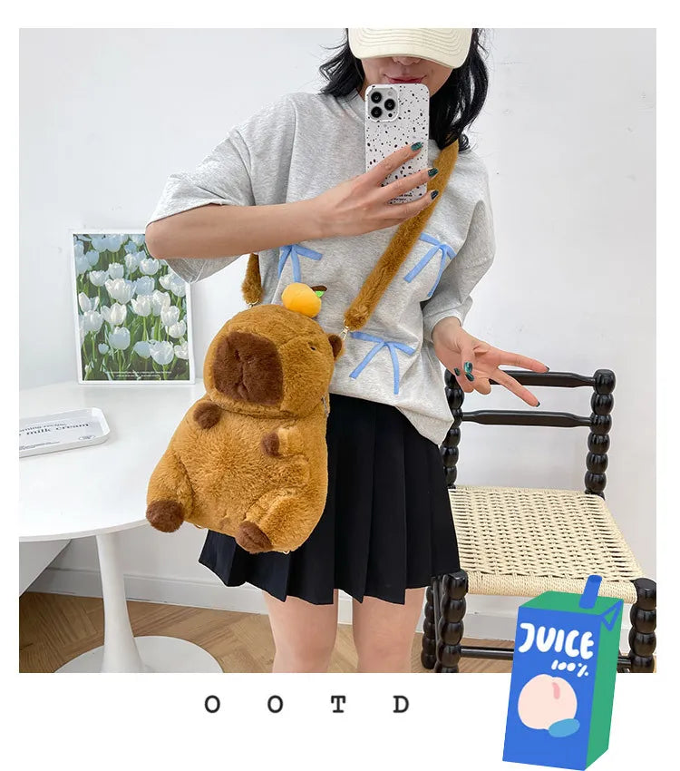 Capybara Plush Backpack Kawaii Fashion Plushie Doll Fur Bag Children's Bag Shoulder Bag Mini Knapsack Bags Gifts For Girlfriend