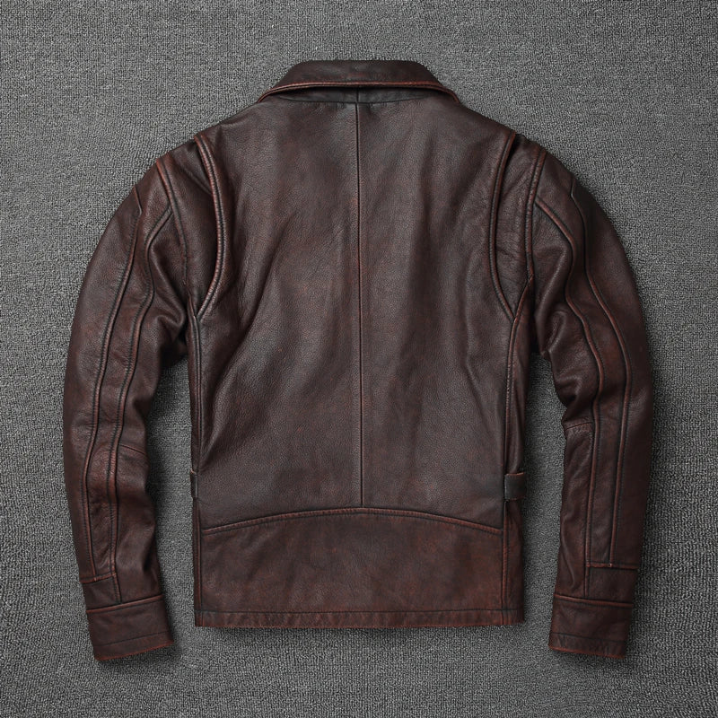 Men Cowhide Coat Vintage Men Leather Jacket Genuine Leather Clothes Men's Winter Jacket Motorcycle Biker Jackets