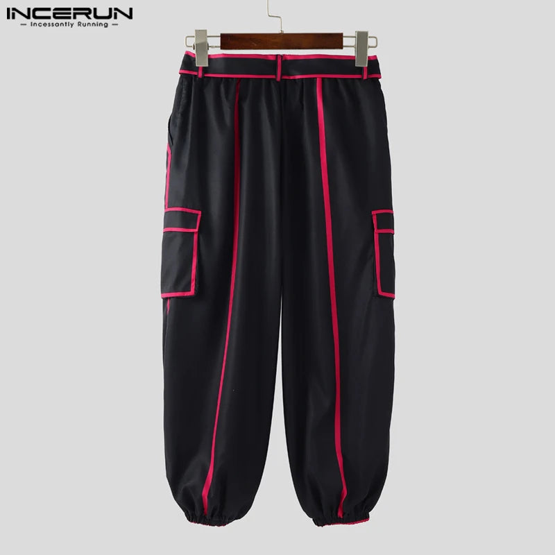 INCERUN Summer Spring Long Pants Men Fashion Patchwork Harem Pants Loose Long Trouser Streetwear Bottoms Oversize Men's Clothing