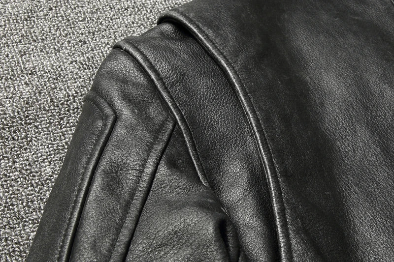 Men Cowhide Coat Vintage Men Leather Jacket Genuine Leather Clothes Men's Winter Jacket Motorcycle Biker Jackets