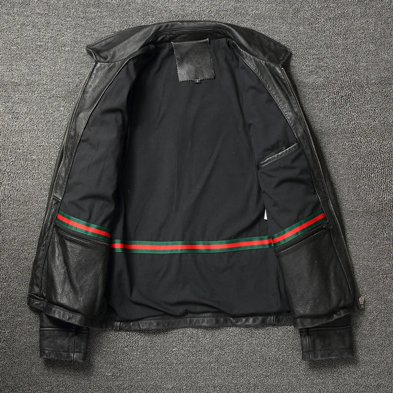 Men Cowhide Coat Vintage Men Leather Jacket Genuine Leather Clothes Men's Winter Jacket Motorcycle Biker Jackets