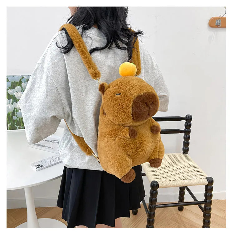 Capybara Plush Backpack Kawaii Fashion Plushie Doll Fur Bag Children's Bag Shoulder Bag Mini Knapsack Bags Gifts For Girlfriend