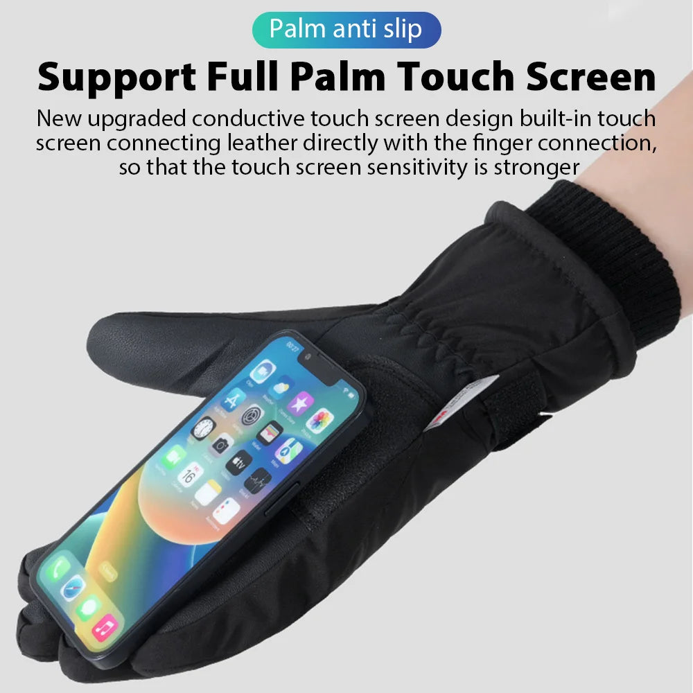 Men Winter Waterproof Cycling Gloves Outdoor Sports Running Motorcycle Ski Touch Screen Fleece Gloves Non-slip Warm Full Fingers