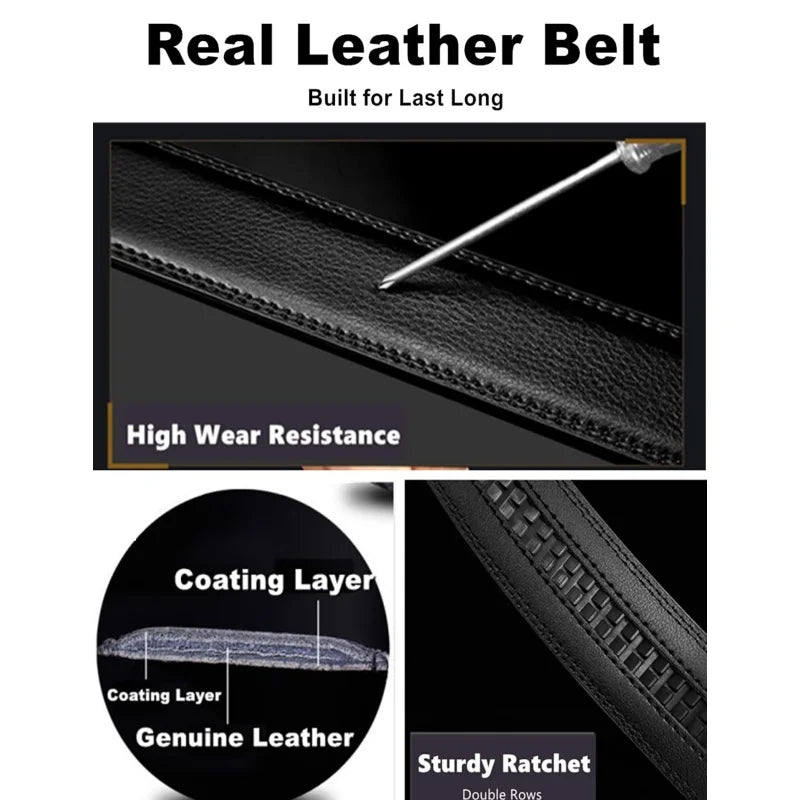 High Quality Genuine Leather Casual Belt Men, Adjustable Automatic Buckle Belts, Black/Brown Cuttable Ratchet Belt for men 2055