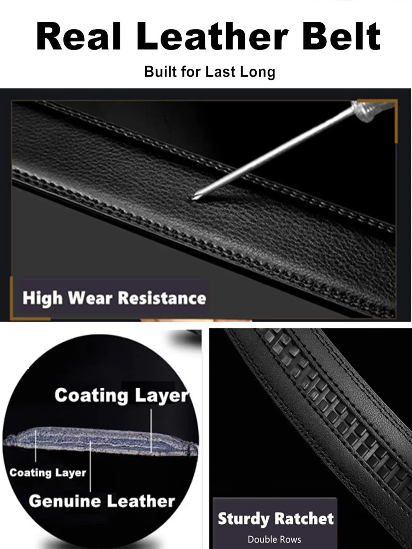 High Quality Genuine Leather Casual Belt Men, Adjustable Automatic Buckle Belts, Black/Brown Cuttable Ratchet Belt for men 2055