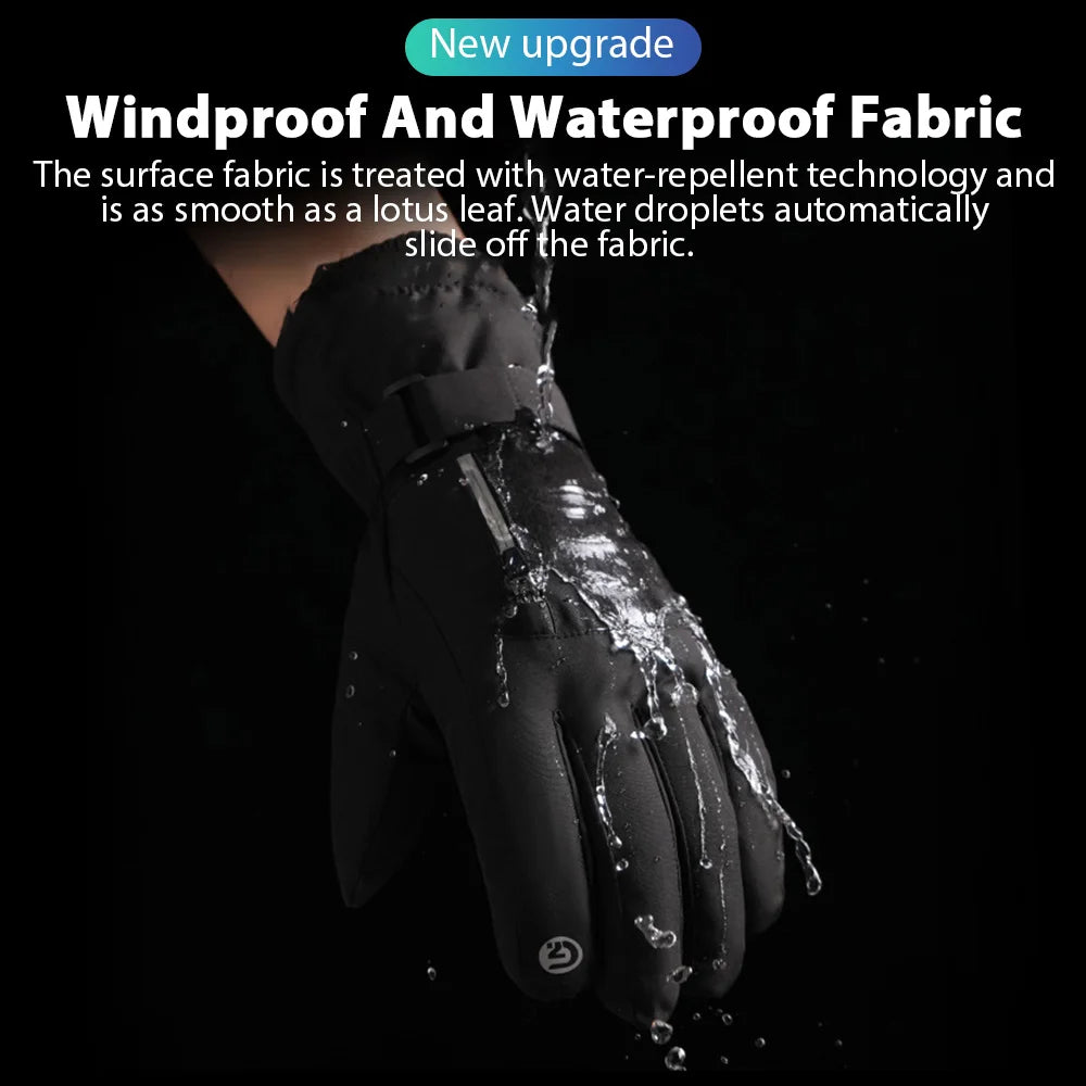 Men Winter Waterproof Cycling Gloves Outdoor Sports Running Motorcycle Ski Touch Screen Fleece Gloves Non-slip Warm Full Fingers