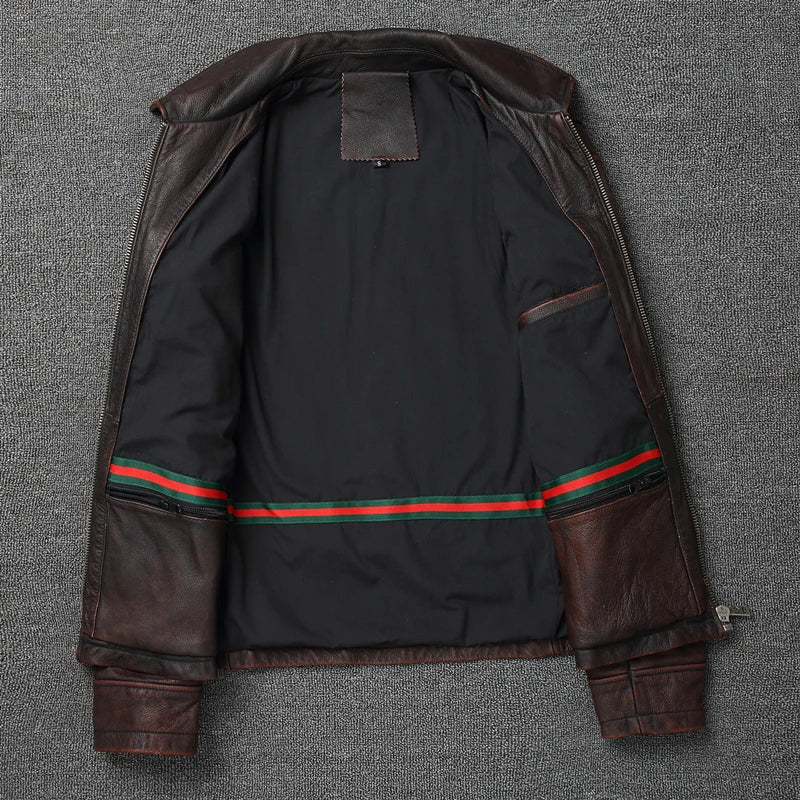 Men Cowhide Coat Vintage Men Leather Jacket Genuine Leather Clothes Men's Winter Jacket Motorcycle Biker Jackets
