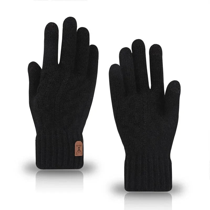 New men's warm gloves for winter touch screen plus velvet thickened cold-proof and warm wool knitted gloves