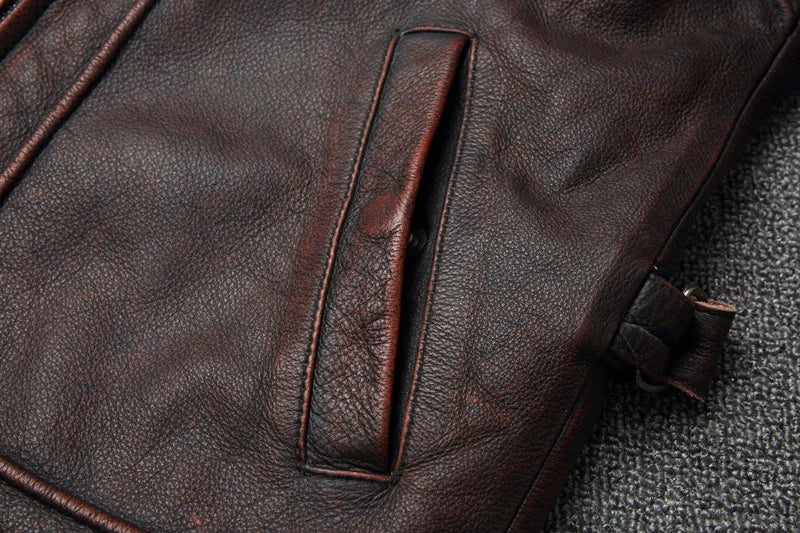 Men Cowhide Coat Vintage Men Leather Jacket Genuine Leather Clothes Men's Winter Jacket Motorcycle Biker Jackets