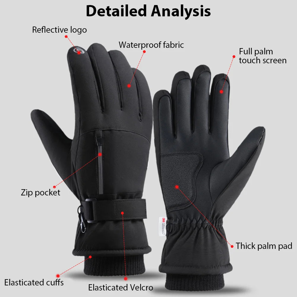 Men Winter Waterproof Cycling Gloves Outdoor Sports Running Motorcycle Ski Touch Screen Fleece Gloves Non-slip Warm Full Fingers