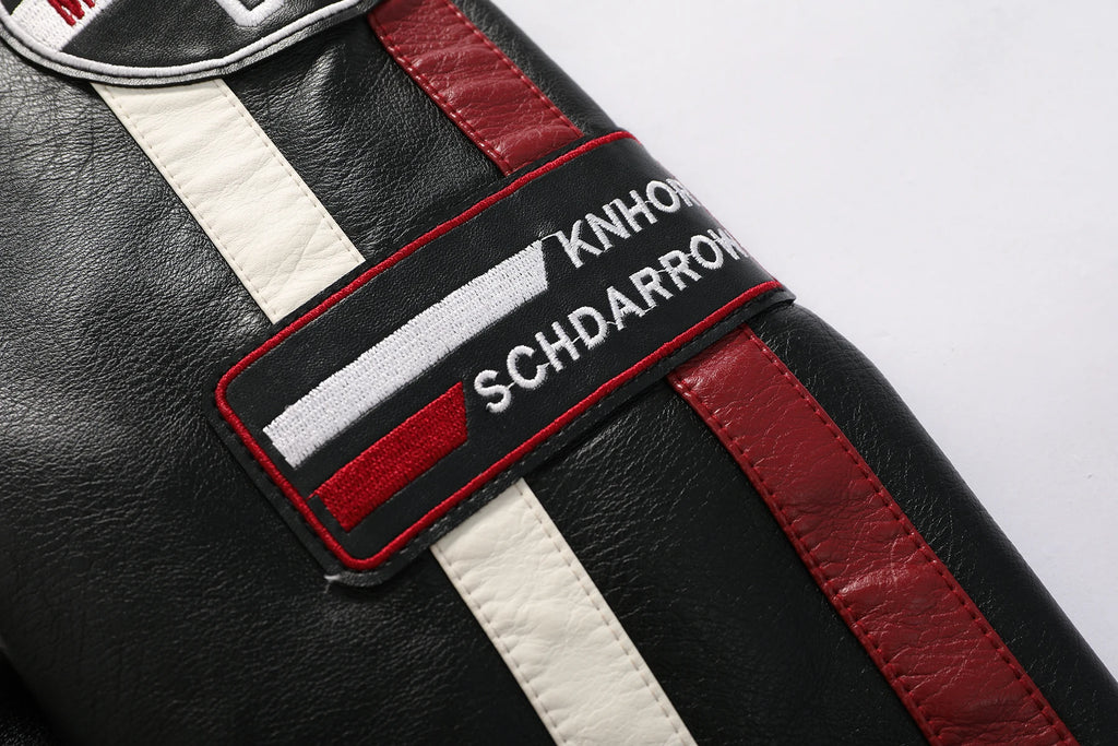 Men's motorcycle racing suit PU leather label color jacket