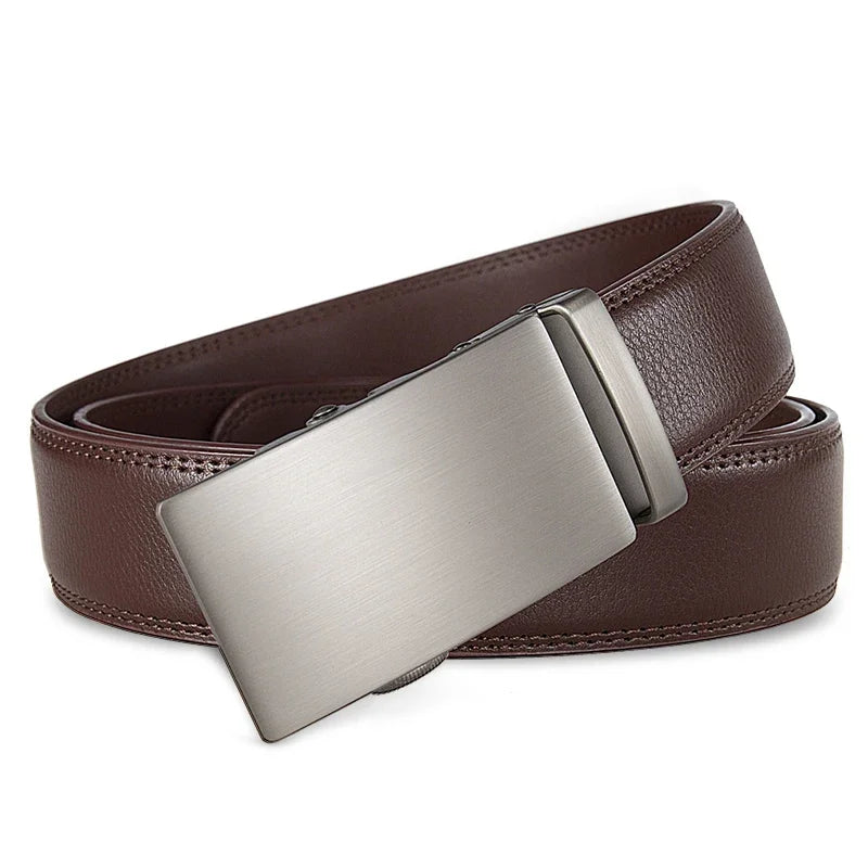High Quality Genuine Leather Casual Belt Men, Adjustable Automatic Buckle Belts, Black/Brown Cuttable Ratchet Belt for men 2055