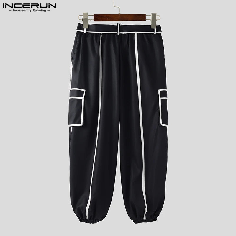 INCERUN Summer Spring Long Pants Men Fashion Patchwork Harem Pants Loose Long Trouser Streetwear Bottoms Oversize Men's Clothing