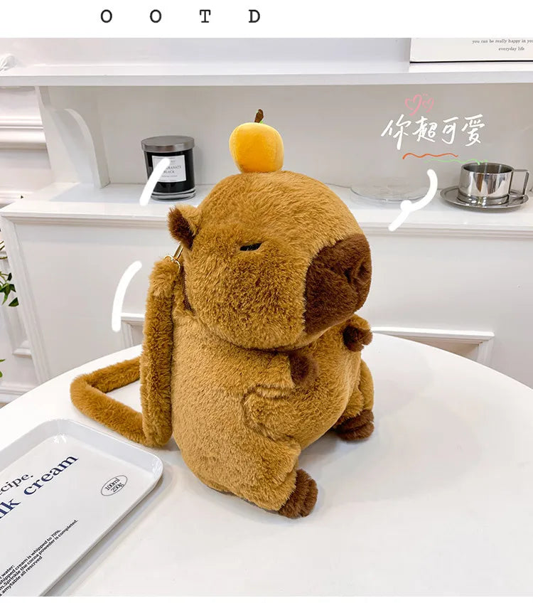 Capybara Plush Backpack Kawaii Fashion Plushie Doll Fur Bag Children's Bag Shoulder Bag Mini Knapsack Bags Gifts For Girlfriend