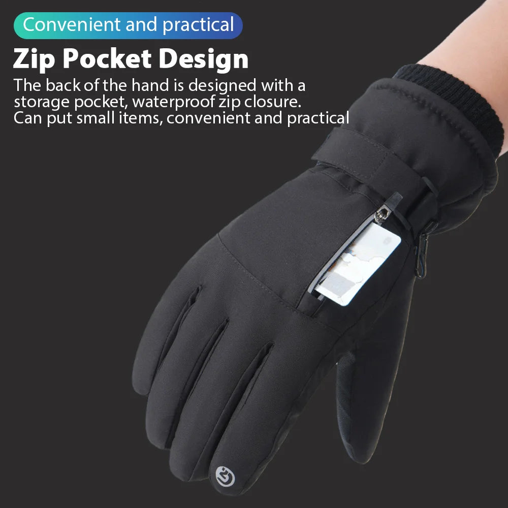 Men Winter Waterproof Cycling Gloves Outdoor Sports Running Motorcycle Ski Touch Screen Fleece Gloves Non-slip Warm Full Fingers