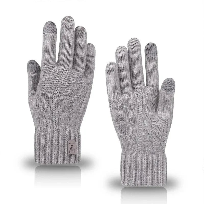 New men's warm gloves for winter touch screen plus velvet thickened cold-proof and warm wool knitted gloves