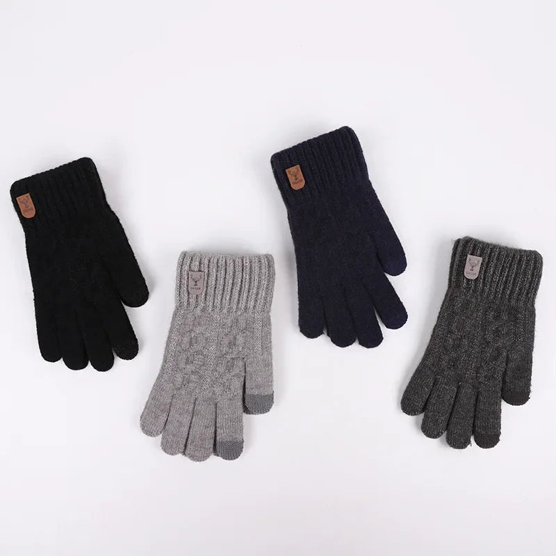 New men's warm gloves for winter touch screen plus velvet thickened cold-proof and warm wool knitted gloves