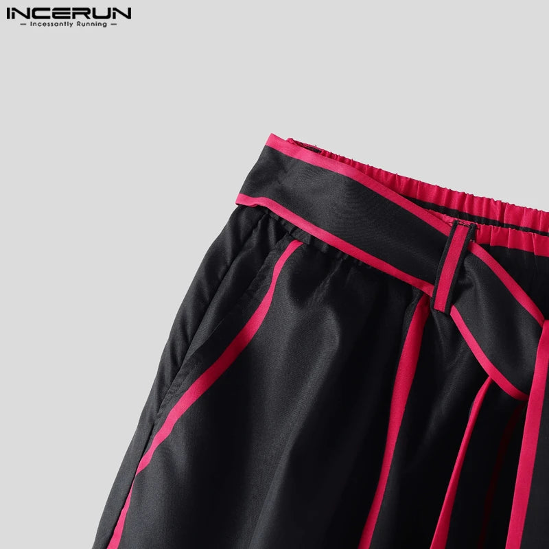 INCERUN Summer Spring Long Pants Men Fashion Patchwork Harem Pants Loose Long Trouser Streetwear Bottoms Oversize Men's Clothing