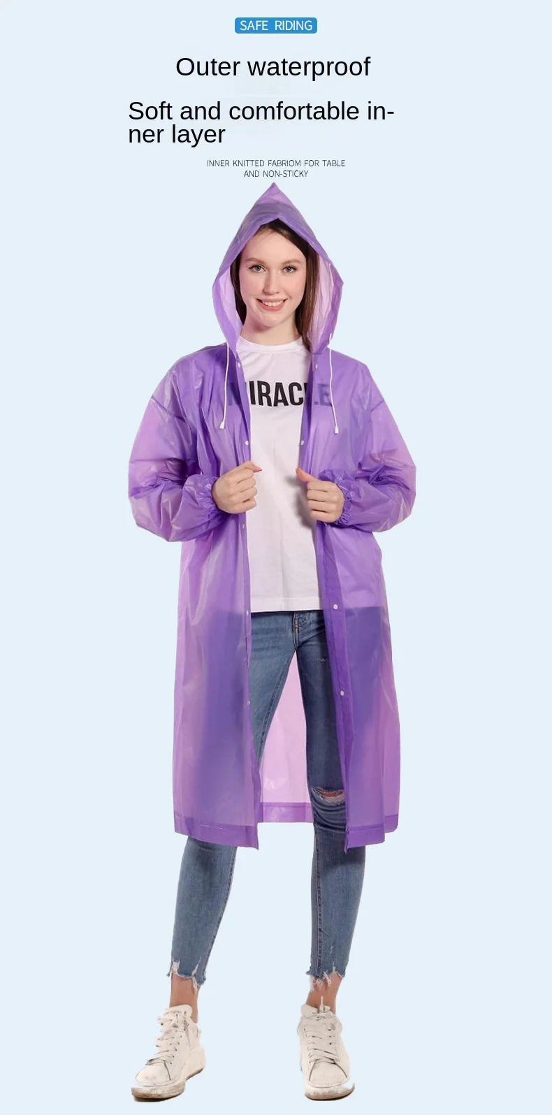 High Quality 1piece 145*68CM EVA Unisex Raincoat Thickened Raincoat Women Waterproof Men Black Camping Waterproof Rainwear Suit