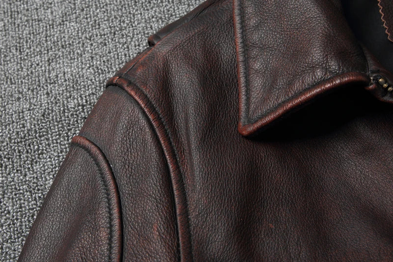 Men Cowhide Coat Vintage Men Leather Jacket Genuine Leather Clothes Men's Winter Jacket Motorcycle Biker Jackets