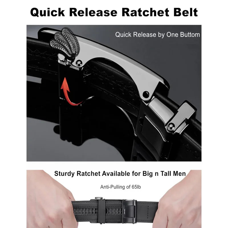 High Quality Genuine Leather Casual Belt Men, Adjustable Automatic Buckle Belts, Black/Brown Cuttable Ratchet Belt for men 2055