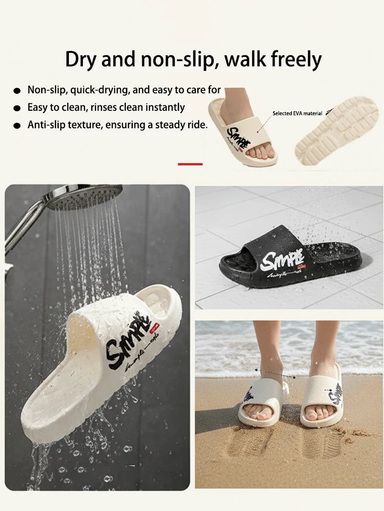 Four-Season Men's Fashion Slippers, Waterproof, Non-Slip, Casual, Soft, Breathable Bathroom Slippers, Suitable for Bathroom, Swimming, Indoor Use