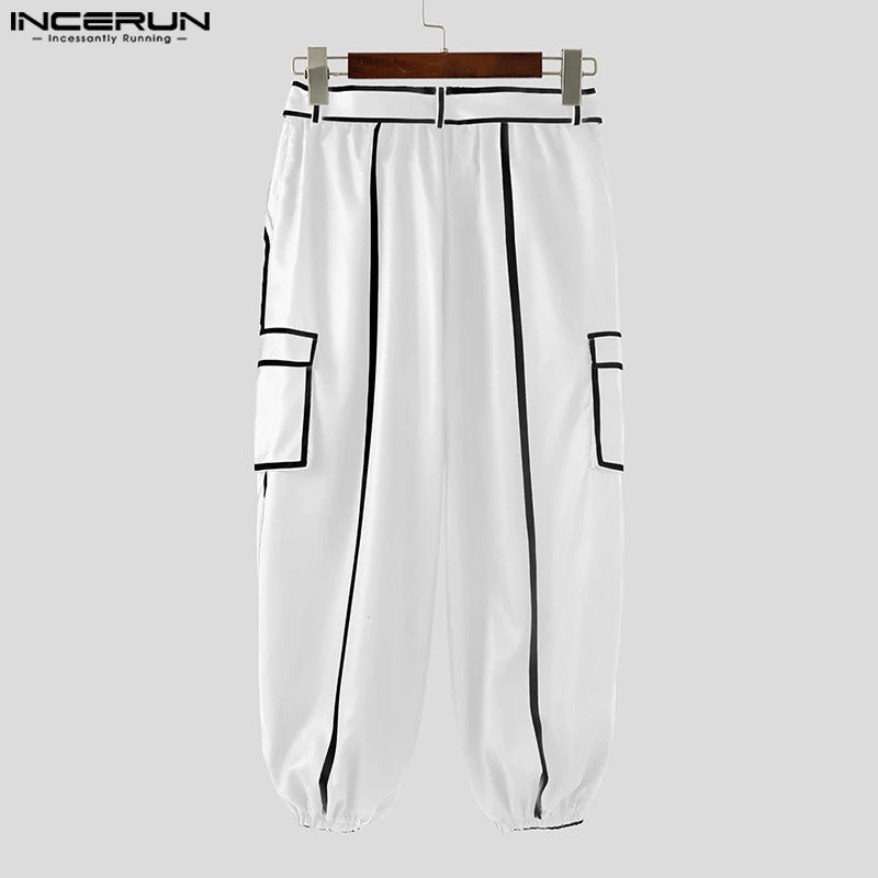 INCERUN Summer Spring Long Pants Men Fashion Patchwork Harem Pants Loose Long Trouser Streetwear Bottoms Oversize Men's Clothing