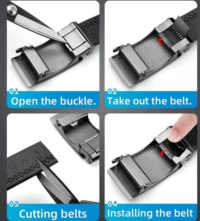 High Quality Genuine Leather Casual Belt Men, Adjustable Automatic Buckle Belts, Black/Brown Cuttable Ratchet Belt for men 2055