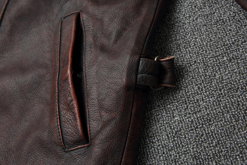 Men Cowhide Coat Vintage Men Leather Jacket Genuine Leather Clothes Men's Winter Jacket Motorcycle Biker Jackets