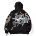 Makuluya Hoodies Yokosuka Black Dragon Phoenix Suzaku Pattern Embroidered Pullover Sakura