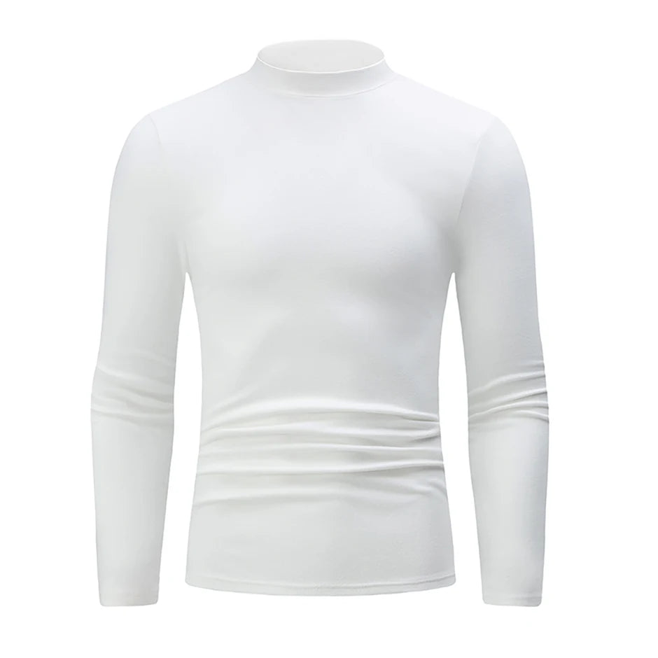 1/2piece Autumn And Winter Men's Semi High Neck Fashionable Base Long Sleeved Top Solid Color Casual Sports Fitness Warm T-shirt