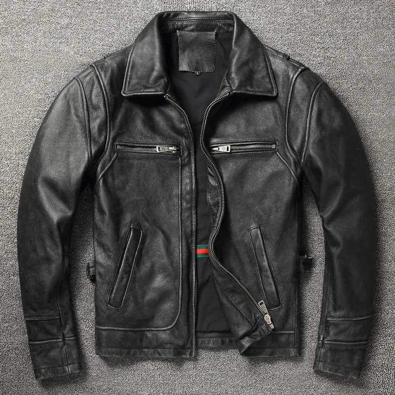 Men Cowhide Coat Vintage Men Leather Jacket Genuine Leather Clothes Men's Winter Jacket Motorcycle Biker Jackets