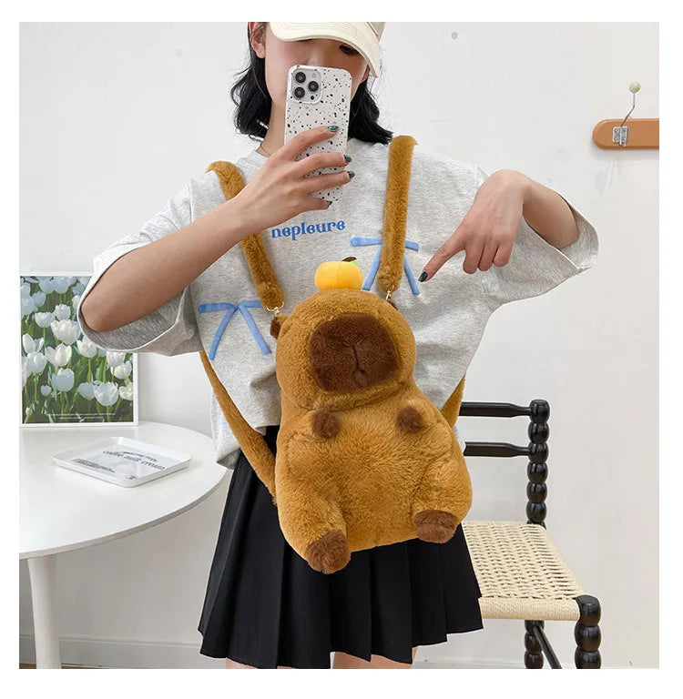Capybara Plush Backpack Kawaii Fashion Plushie Doll Fur Bag Children's Bag Shoulder Bag Mini Knapsack Bags Gifts For Girlfriend