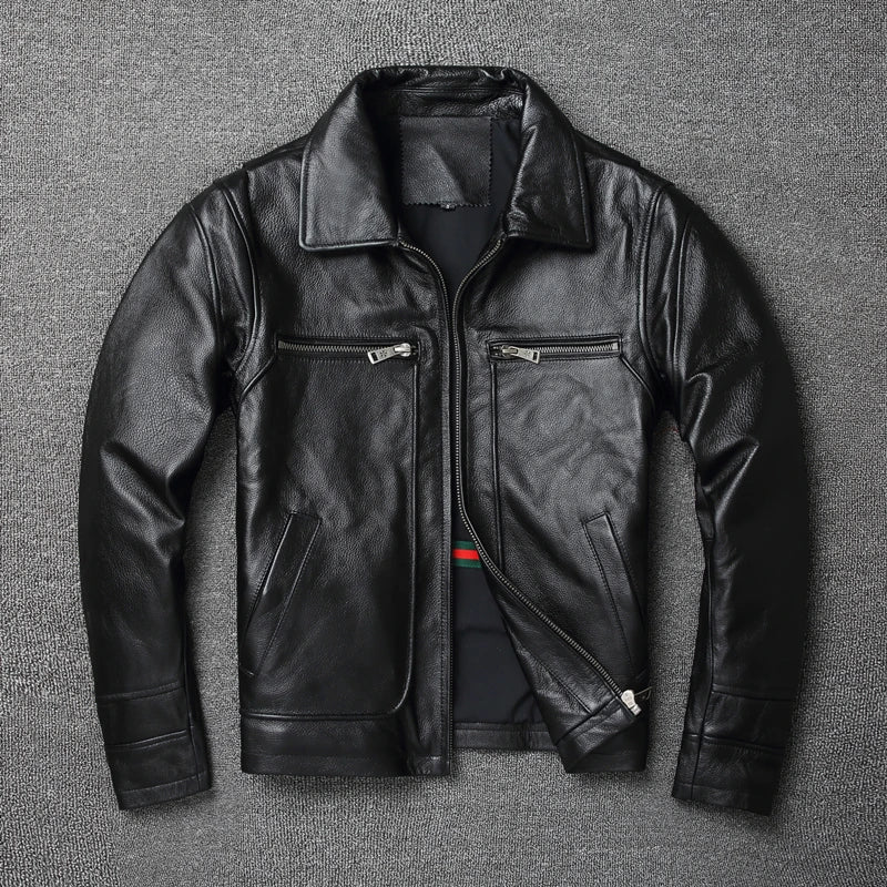 Men Cowhide Coat Vintage Men Leather Jacket Genuine Leather Clothes Men's Winter Jacket Motorcycle Biker Jackets