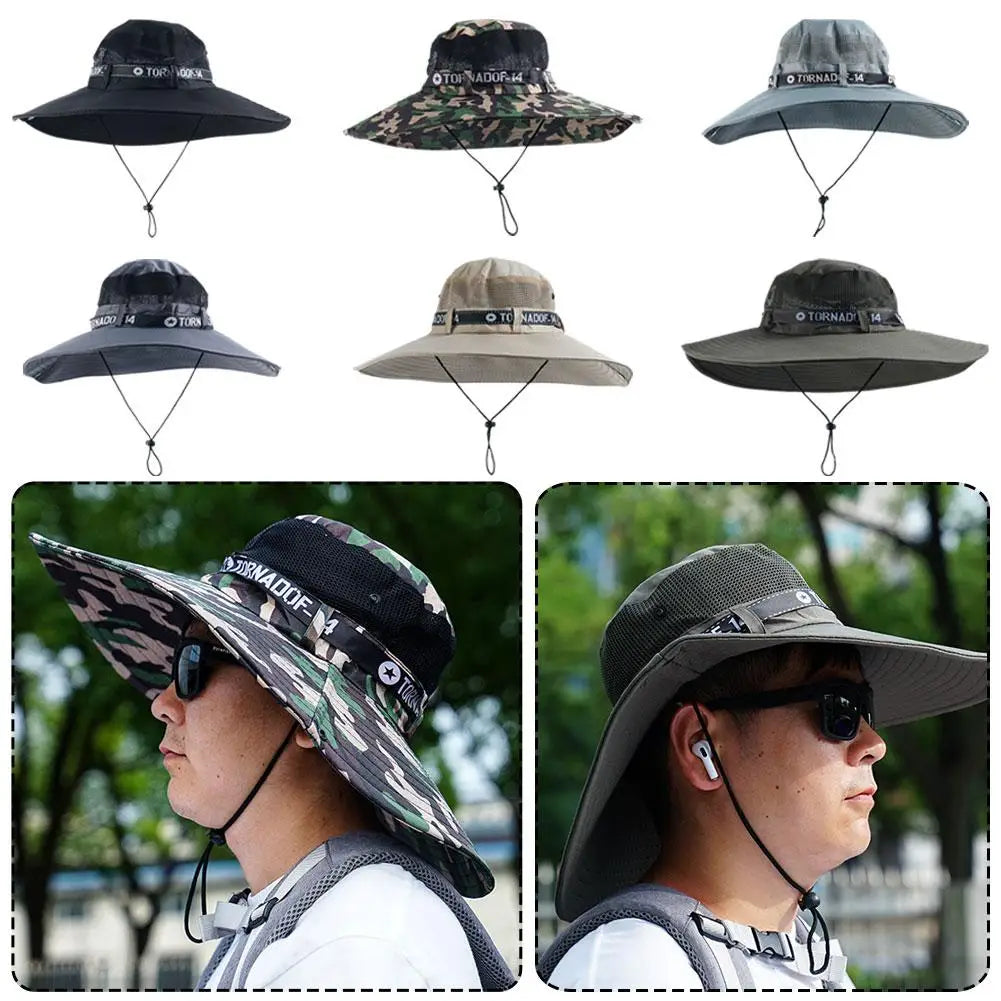 Summer Large Sun Hat Men Women Breathable Fishing Caps Sun UV Protection Mesh Fisherman Hat Hiking Outdoor Beach Cap