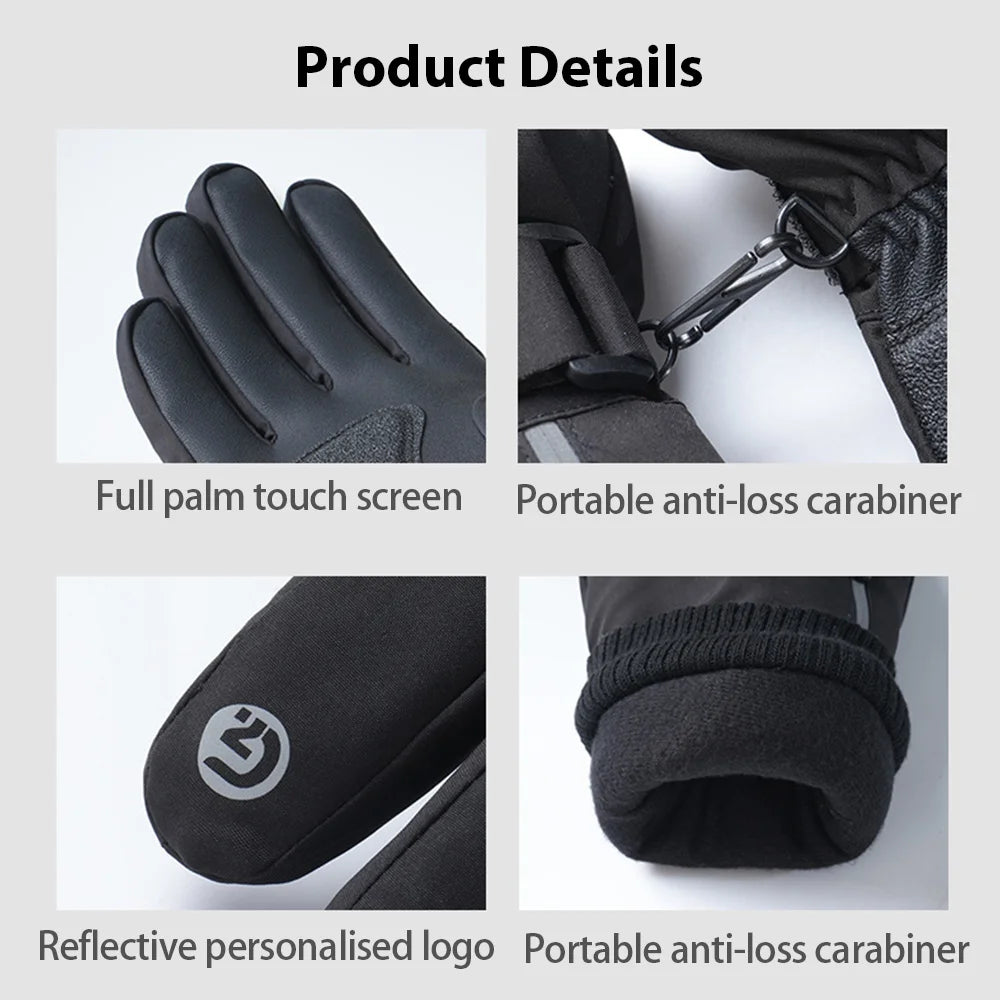 Men Winter Waterproof Cycling Gloves Outdoor Sports Running Motorcycle Ski Touch Screen Fleece Gloves Non-slip Warm Full Fingers