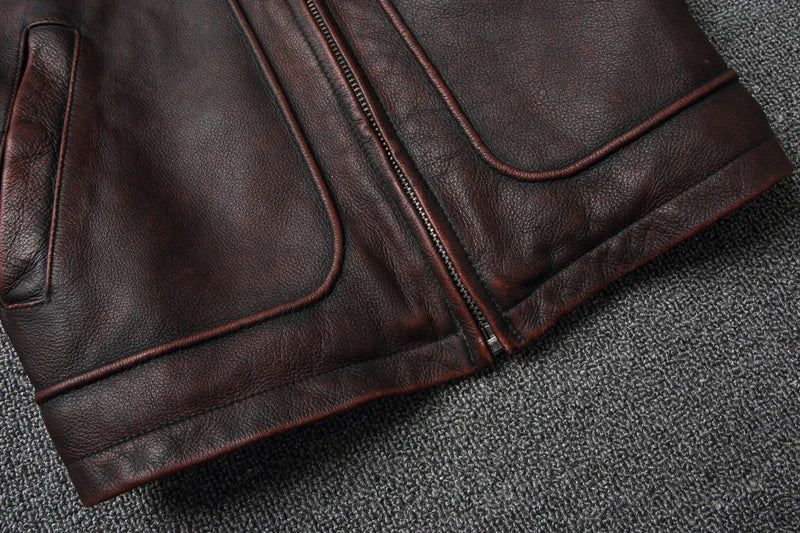 Men Cowhide Coat Vintage Men Leather Jacket Genuine Leather Clothes Men's Winter Jacket Motorcycle Biker Jackets