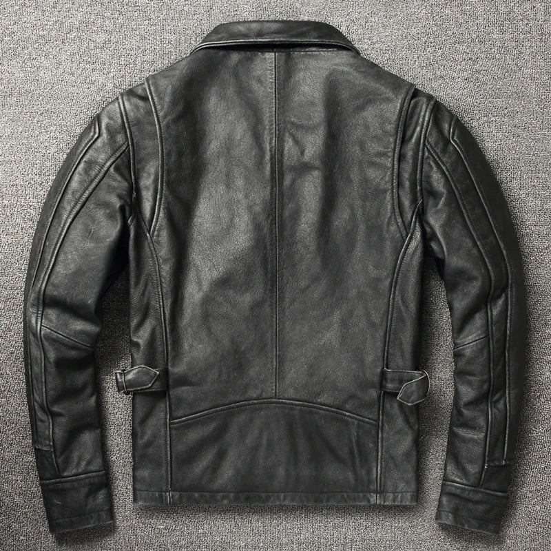 Men Cowhide Coat Vintage Men Leather Jacket Genuine Leather Clothes Men's Winter Jacket Motorcycle Biker Jackets