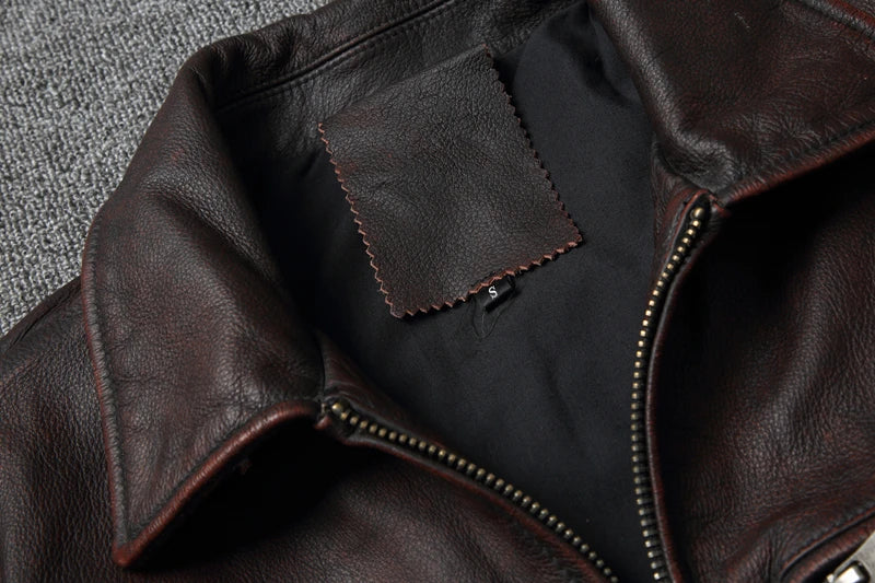 Men Cowhide Coat Vintage Men Leather Jacket Genuine Leather Clothes Men's Winter Jacket Motorcycle Biker Jackets