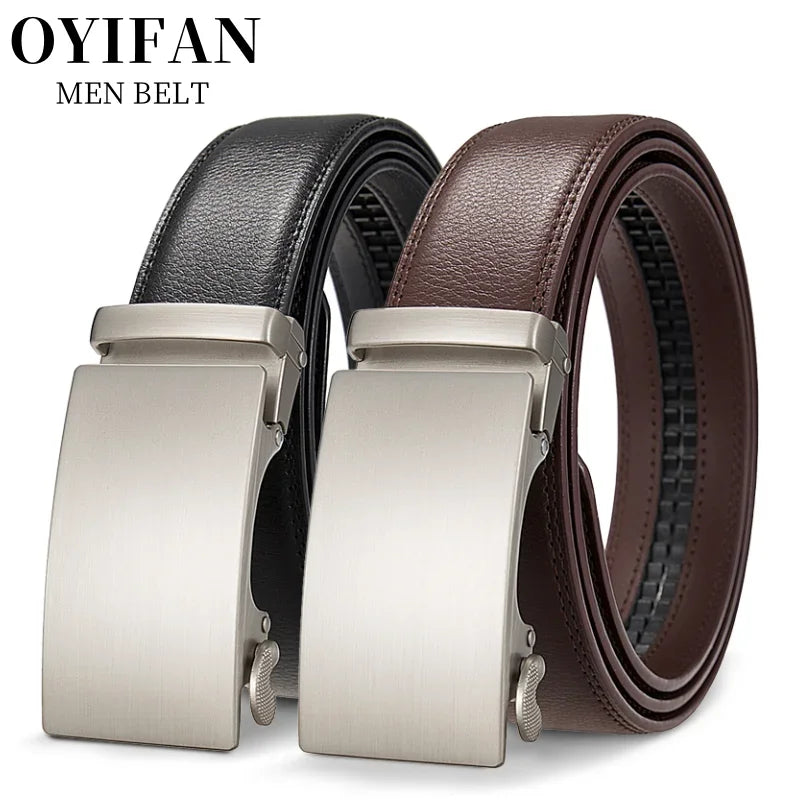 High Quality Genuine Leather Casual Belt Men, Adjustable Automatic Buckle Belts, Black/Brown Cuttable Ratchet Belt for men 2055