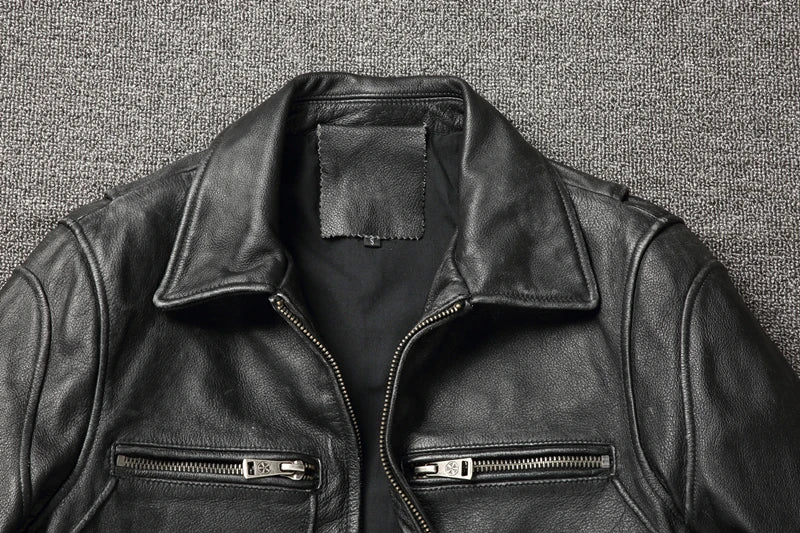 Men Cowhide Coat Vintage Men Leather Jacket Genuine Leather Clothes Men's Winter Jacket Motorcycle Biker Jackets
