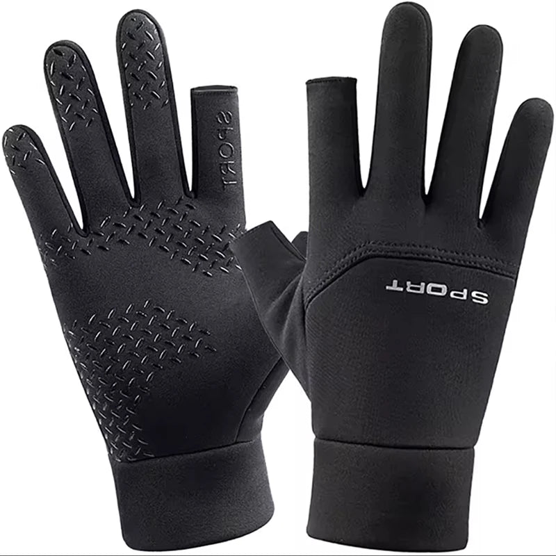 Winter Fishing Men's Gloves Women Cycling Warm Anti-Slip Gloves for Fishing Sports Touch Screen Two Fingers Cut Outdoor Angling
