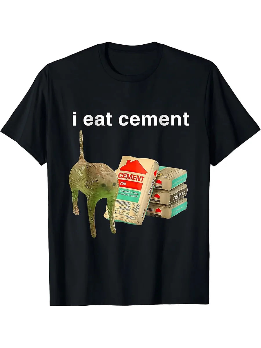 Funny Cat and Cement Sack Graphic T-Shirt for Men