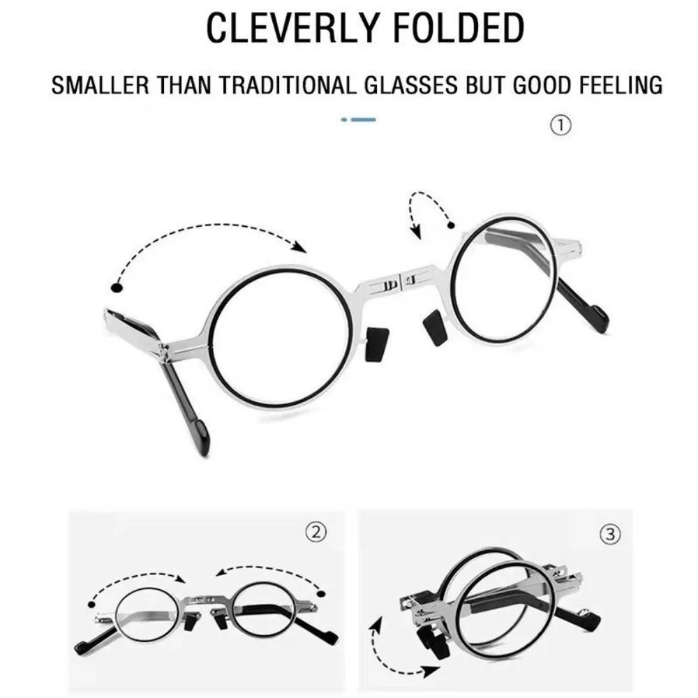 Retro Folding Reading Glasses for Men / Women Metal Frame Anti-blue Light Eyeglasses with Free Case
